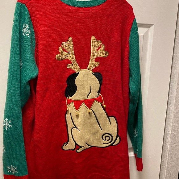 Holiday Time Ugly Christmas Sweater Bull Dog With Antlers & Jingle Bells SZ XXL - Picture 9 of 12